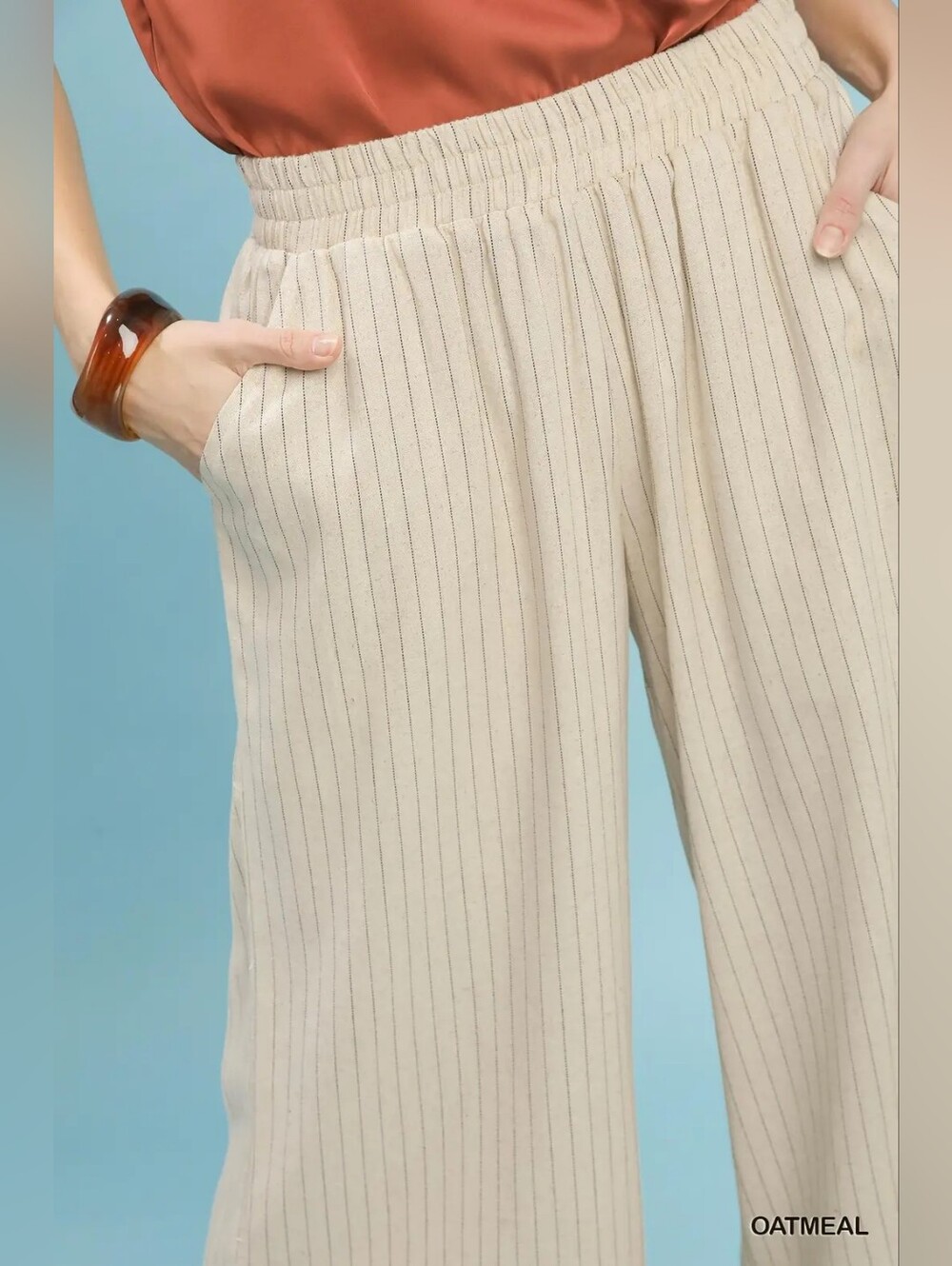 Umgee Pinstripe Wide Leg Pants- Beige HIT THE LIKE BUTTON FOR SALE PRICE - Picture 4 of 8